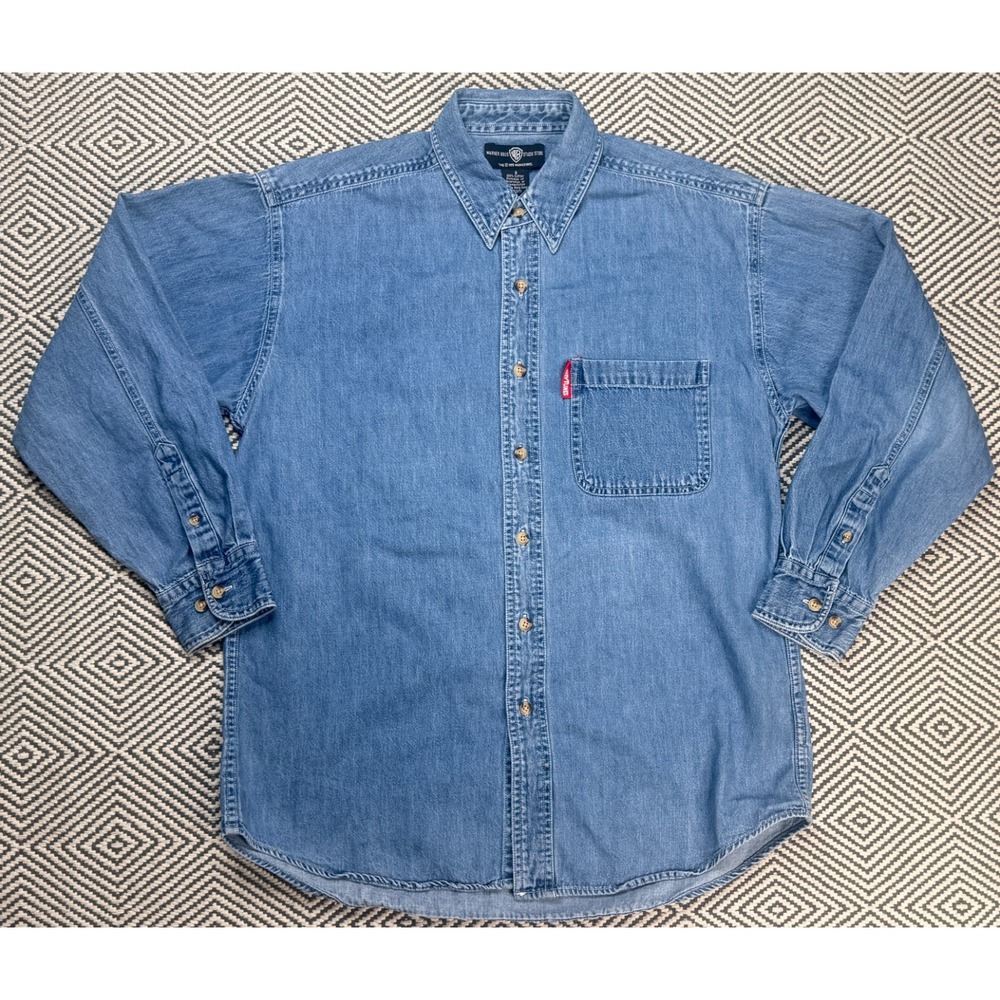 Warner Bros. Looney Tunes‎ Vtg Men's Tweety Bird Embroidered Denim Shirt Size S